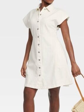 Universal Thread XL Cream Button-Front Sleeveless Shirt Dress Flouncy Mini